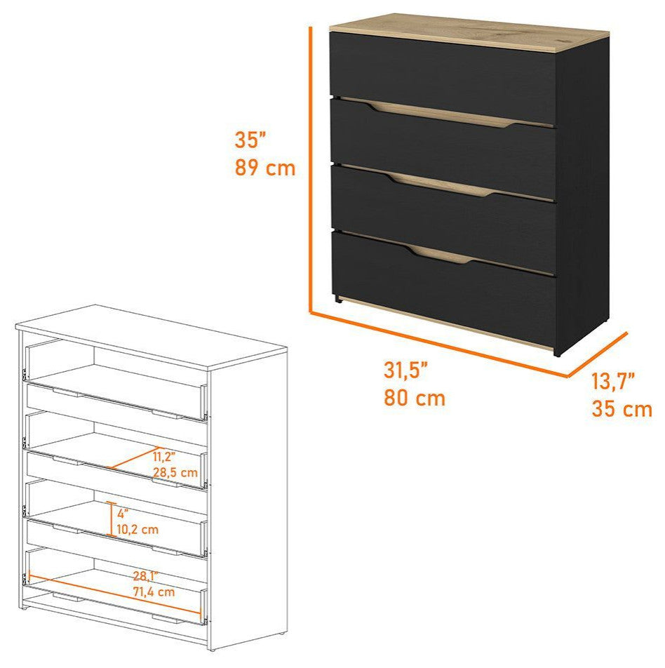Blaine 3-Piece Bedroom Set, 2 Nightstands and Dresser, Black/Pine/Light Oak