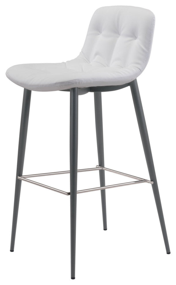 Bar Stool Chair, Set of 2, Faux Vinyl Leather, Steel, White, Dark Gray