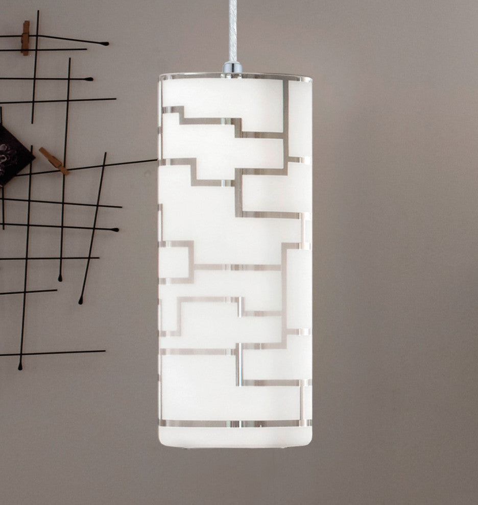 1x60W Mini Pendant w/ Chrome Finish & White Decor Glass