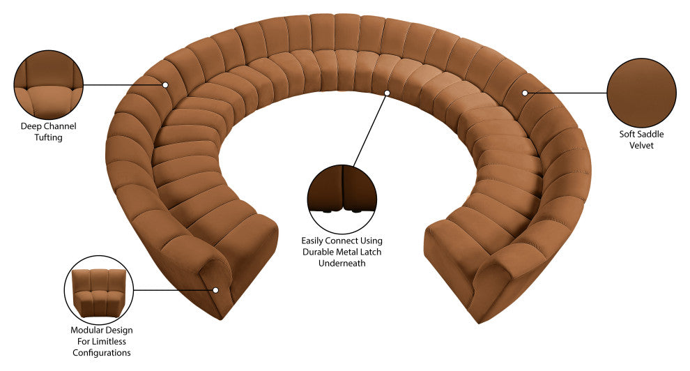 Infinity Channel Tufted Velvet Modular Chair, Saddle, 11 Piece