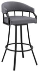 Benzara BM282095 Mayla 30" Swivel Bar Stool Black Flared Legs, Gray Faux Leather