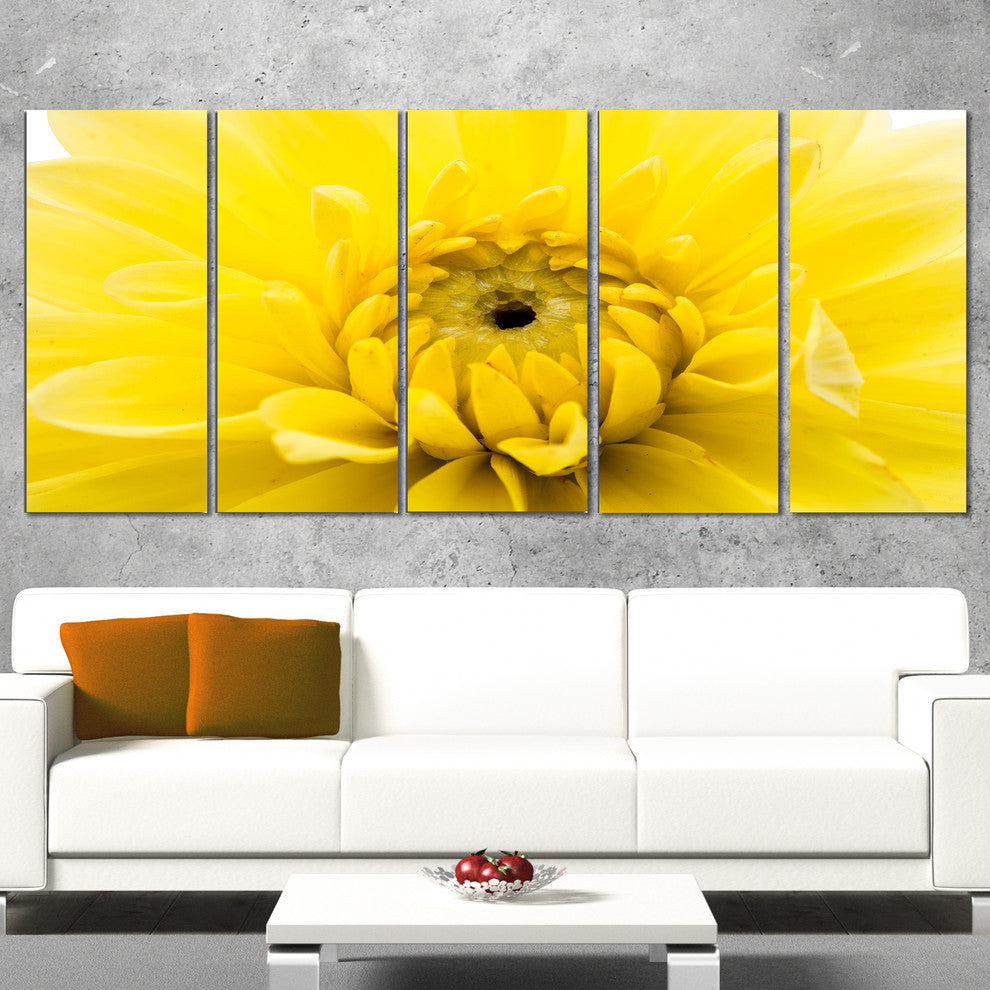 Yellow Chrysanthemum Gold Flower, Flower Artwork on Canvas, 60"x28", 5 Panels