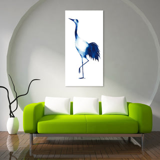 "Ink Drop Crane 2" Wall Art on Frameless Free Floating Tempered Glass Panel