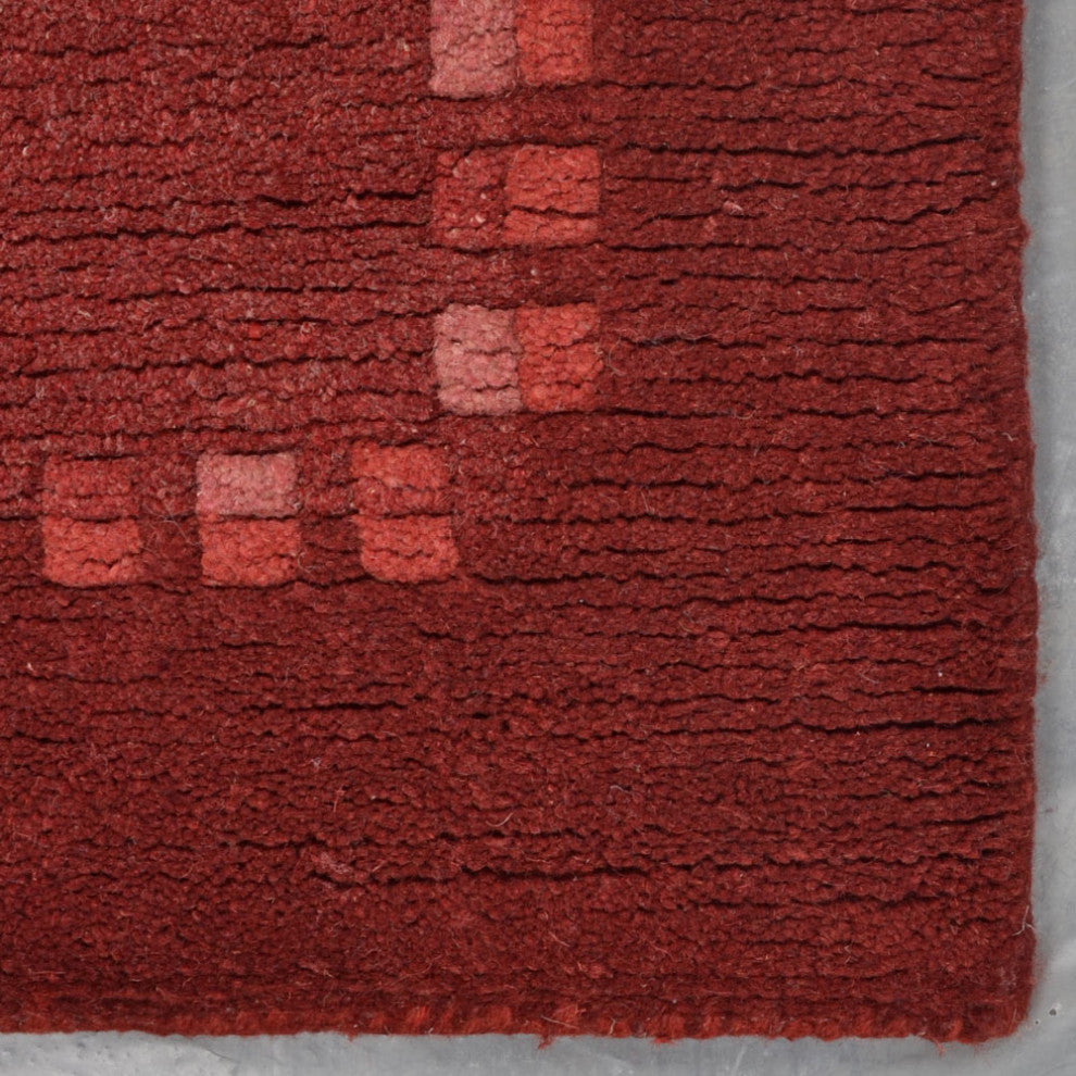 Hand Knotted Tibbati Wool Area Rug Contemporary Dark Red
