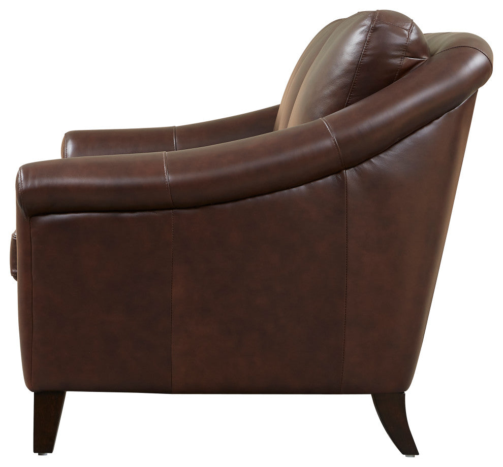 Sienna Genuine Leather Midcentury Modern Armchair, Brown