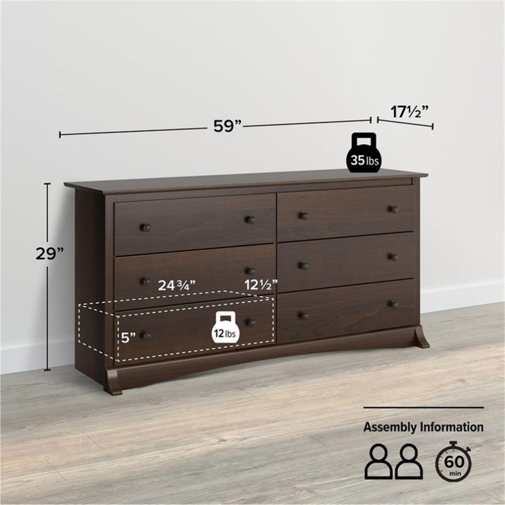 Prepac Fremont Espresso 6 Drawer Dresser