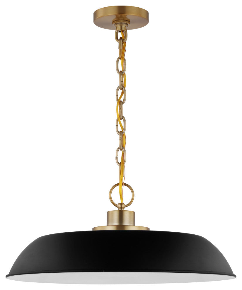 Colony 1-Light Medium Pendant, Matte Black With Burnished Brass
