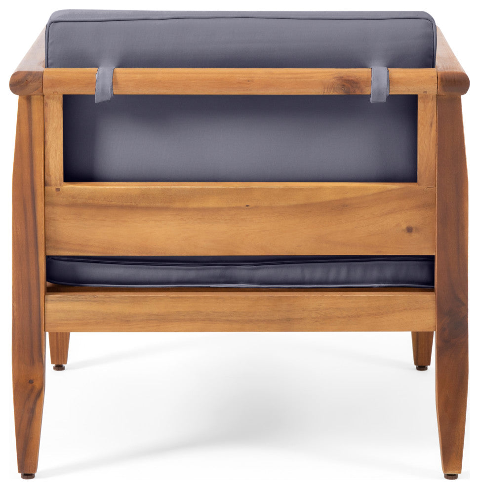 Bianca Outdoor Acacia Wood Club Chairs with Cushions, Teak + Dark Gray, Single