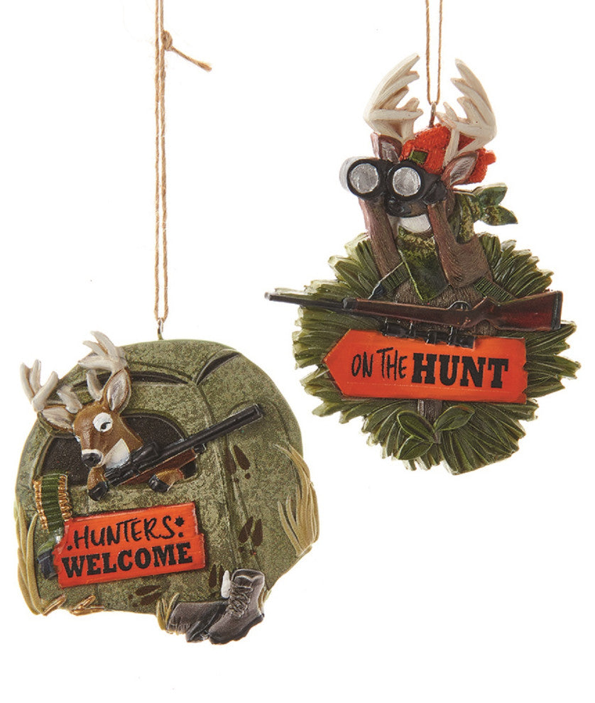 Hunting Deer On the Hunt Welcome Hunters Christmas Holiday Ornaments Set of 2