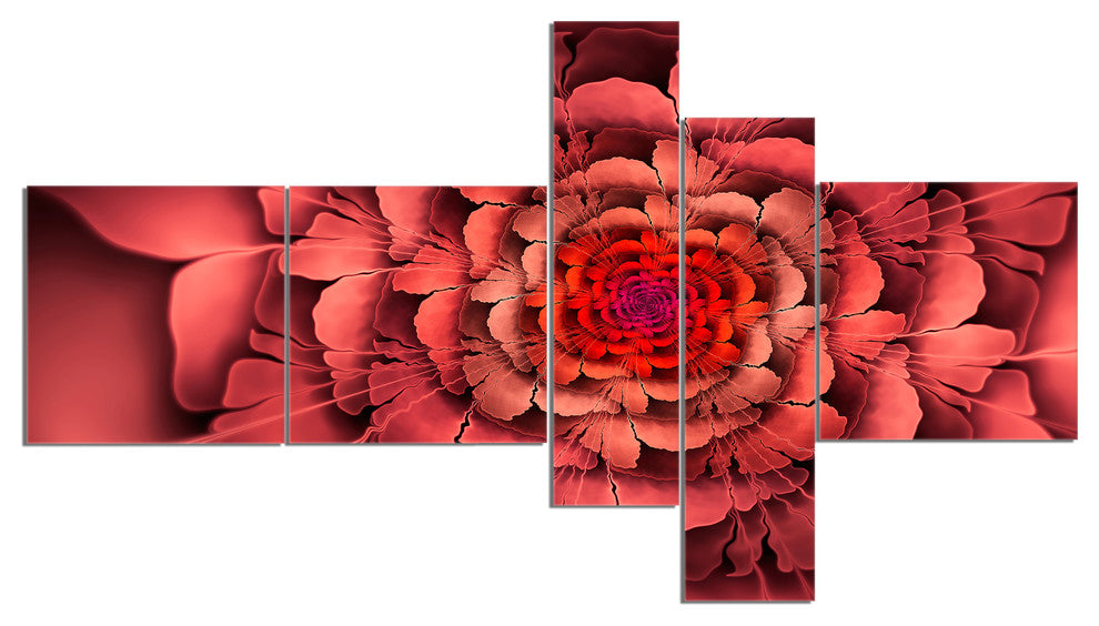 Dense Fractal Pink Petals, Floral Canvas Art Print, 60"x32", 5 panels