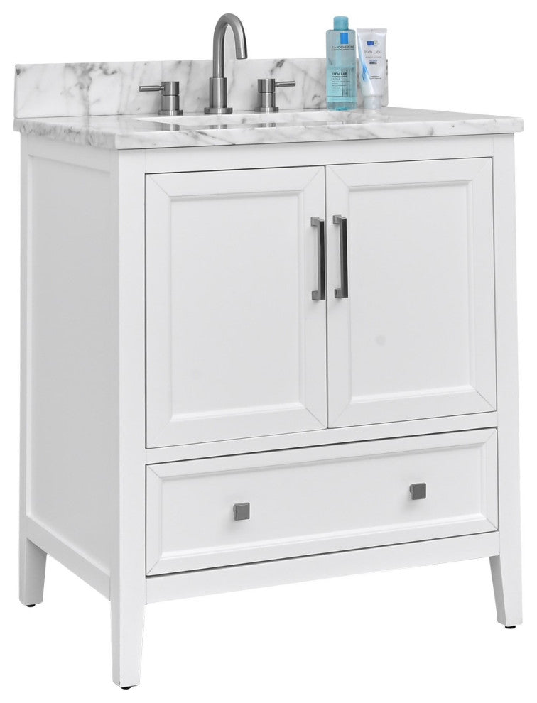 Avanity Everette 30" Vanity Combo in White and Carrara White Marble Top