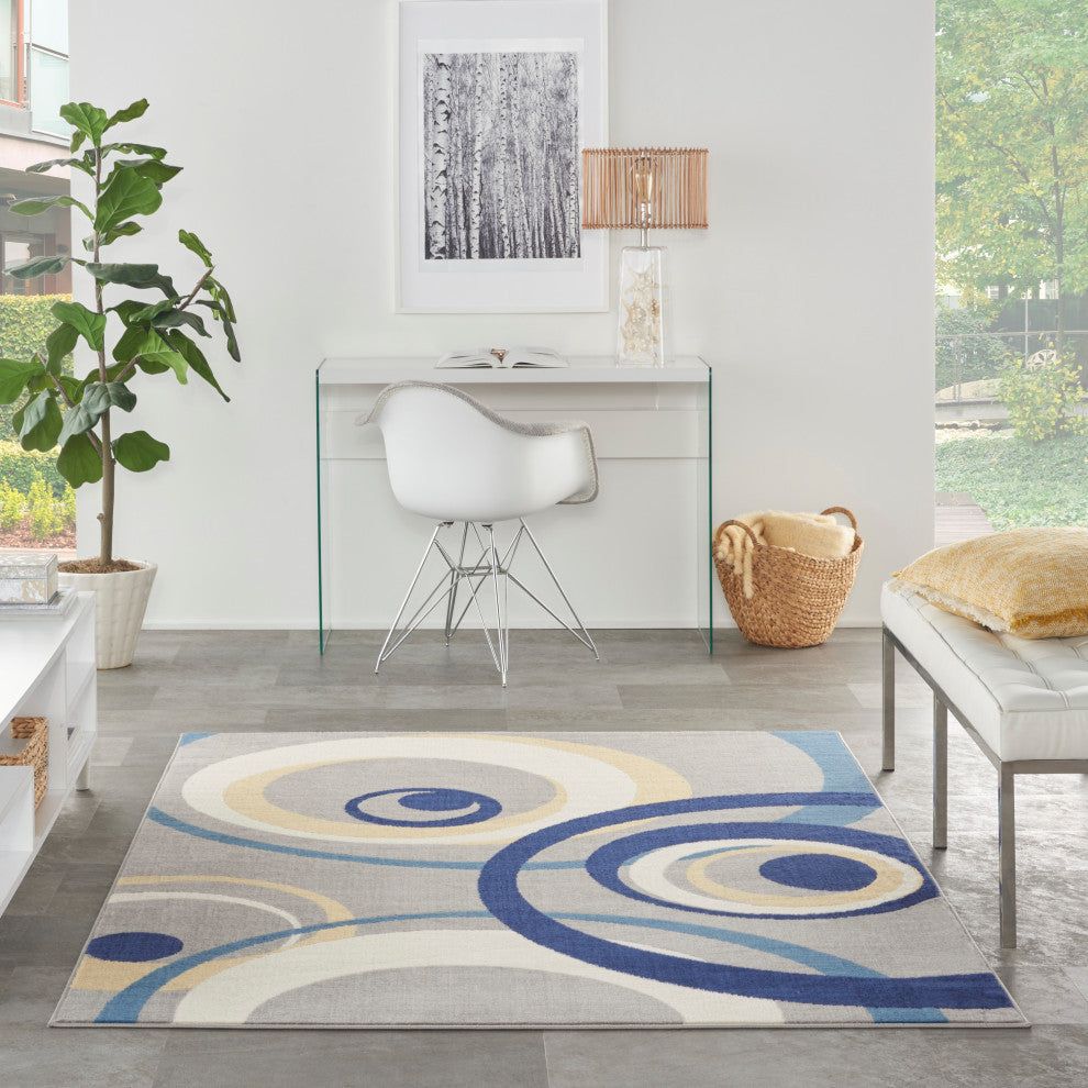 Nourison Home 6'x9' Grafix GRF21 Gray and Blue Area Rug