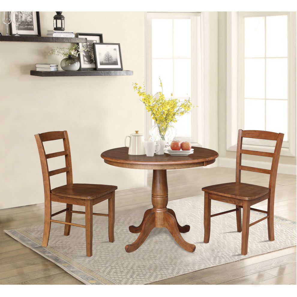 36" Round Extension Dining Table with Leaf and 2 Madrid Ladderback Chairs