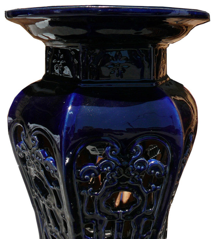 Ceramic Clay Navy Blue Round Tall Pedestal Stand
