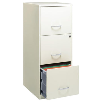 Home Square 3 Drawer Vertical Metal Filing Cabinet Set in Pearl White (Set of 2)