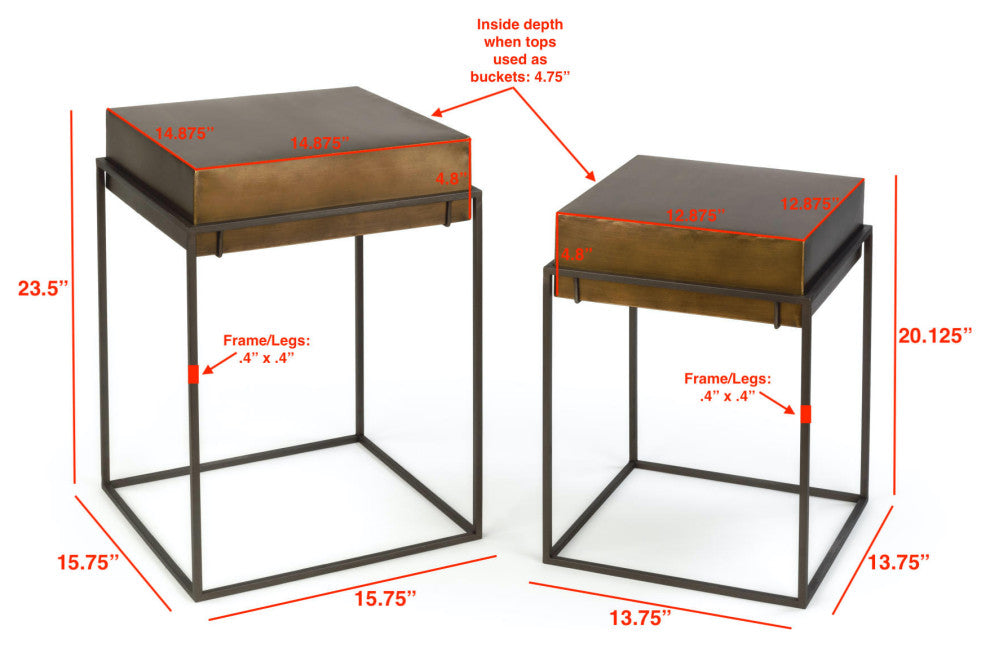Metal Convertible Side Tables Set of 2, Burnished Gold