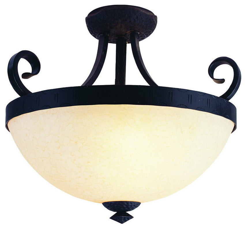 Weathered Bronze and Amber Stone Glass Semi Flush Ceiling Light