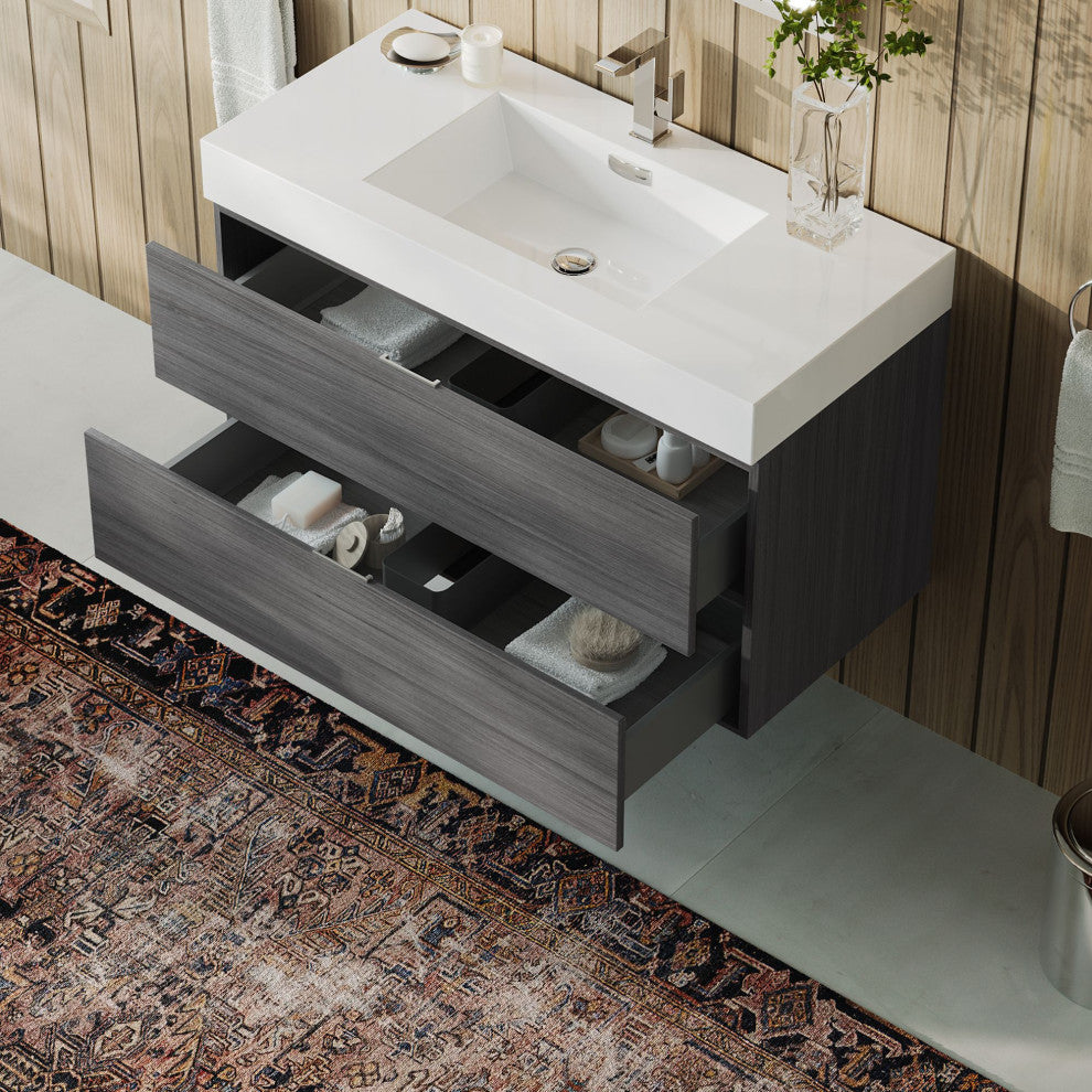 Boutique Bath Vanity, Vulcan Ash Gray, 40", Single Sink, Wall Mount