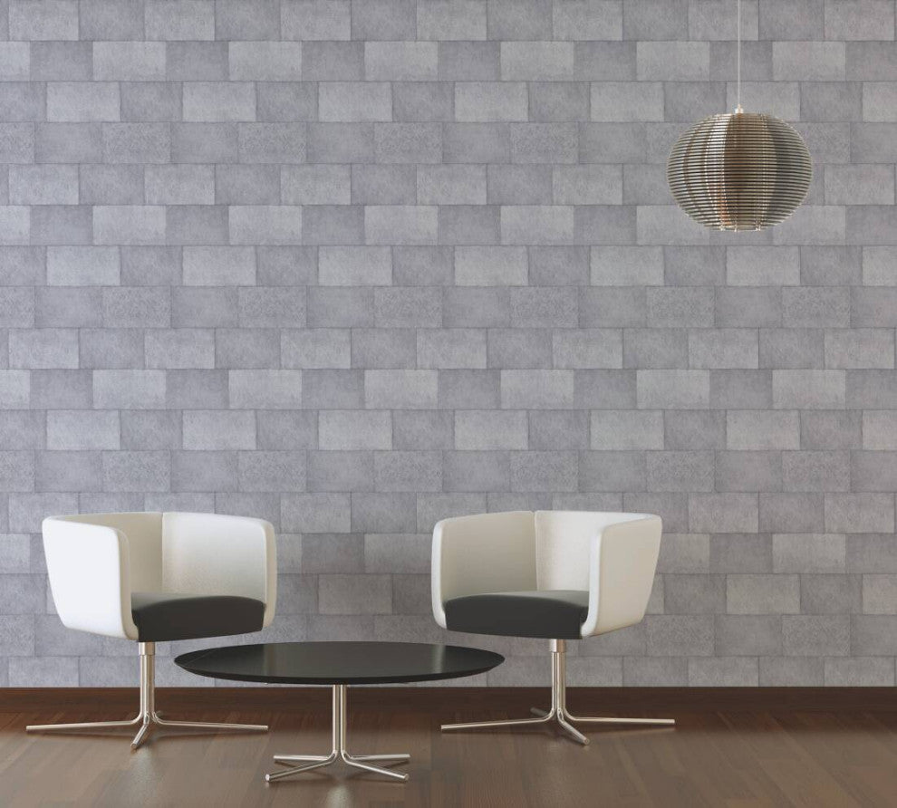 Geometric Faux Textured Wallpaper Featuring Concrete Blocks, 382011