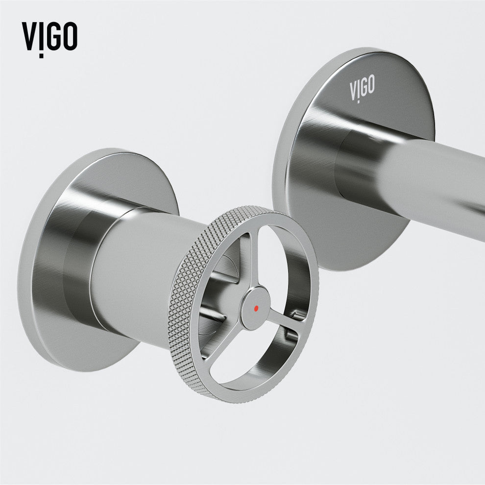 VIGO Cass 3" H 2-Handle Wall Mount Bathroom Faucet, Brushed Nickel