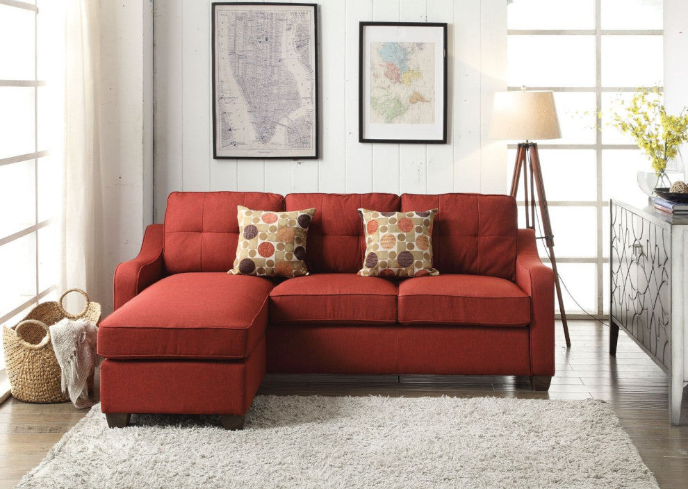 Red Linen Sectioanal Sofa with 2 Pillows
