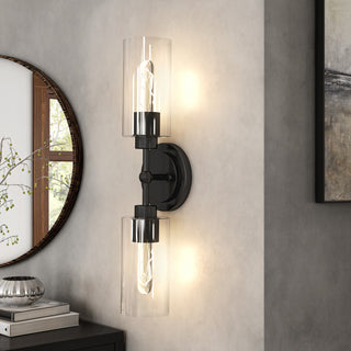 2 Light Cylinder Mid Century Modern Vanity Bath Lighting in Matte Black