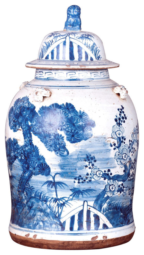 Vintage Temple Jar Pine Motif, Small