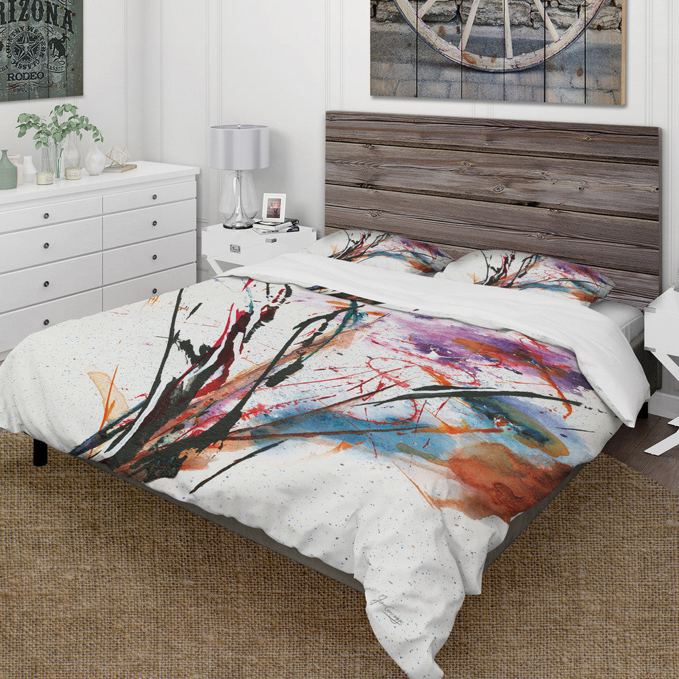 Abstract Purple and Blue Flowers Duvet Cover Set, King
