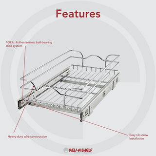 Single Tier Bottom Mount Pull Out Steel Wire Organizer, 11.75"
