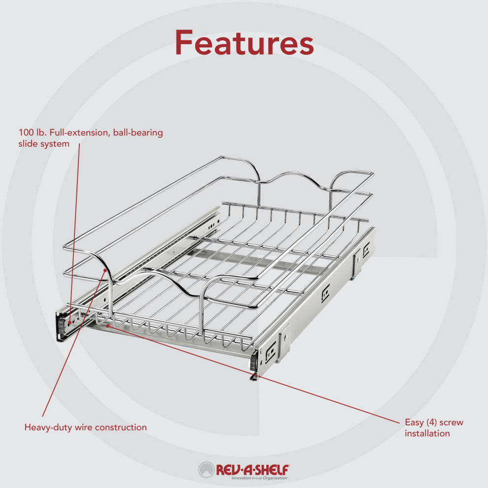 Single Tier Bottom Mount Pull Out Steel Wire Organizer, 11.75"