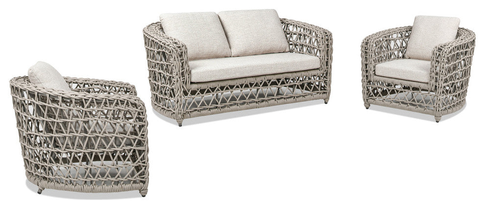 Everly 3-Piece Olefin Rope Woven Barrel Deep Seating Patio Conversation Set, Oat Beige Axroma Olefin