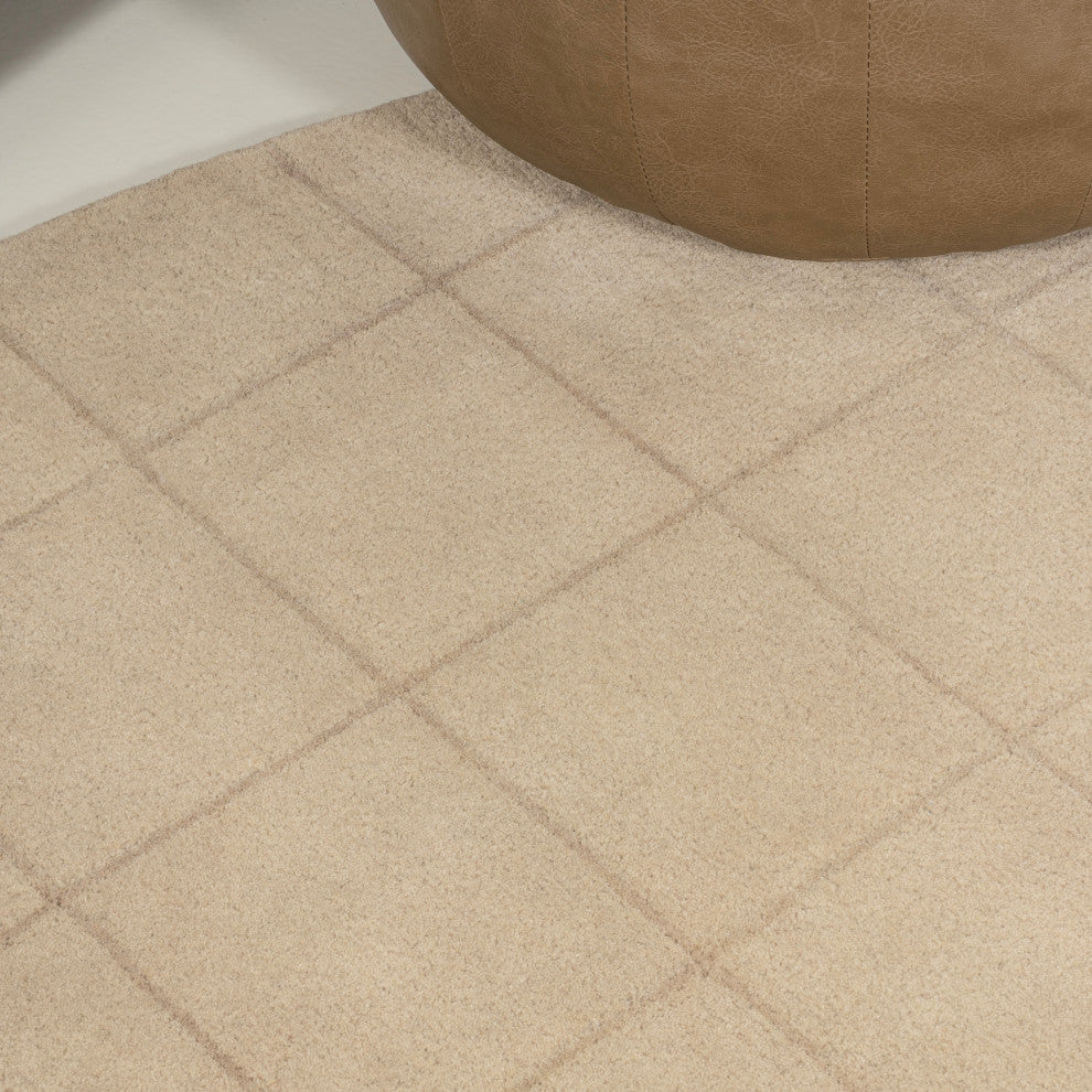 Bean Modern Plaid Grid Handwoven Wool  Rug, Beige/Light Brown, 8 Ft. X 10 Ft.