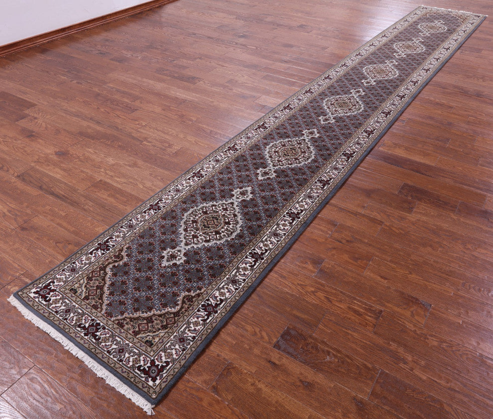 Persian Tabriz Wool and Silk Hand Knotted Runner Rug 2' 7" X 17' 10" Q8948