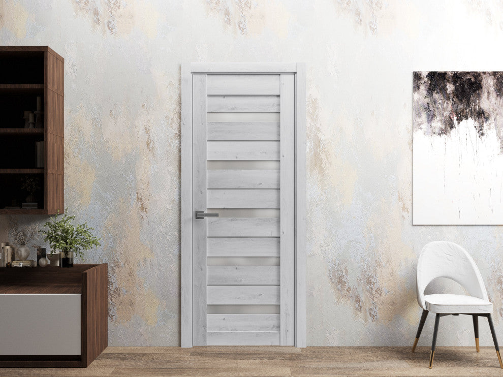 Slab Barn Door 32 x 84, Quadro 4445 Nordic White & Frosted Glass, Sliding