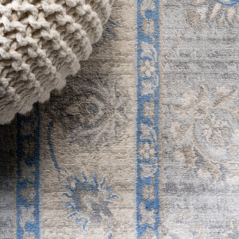 Modern Persian Moroccan Gray/Blue 6' Square Area Rug