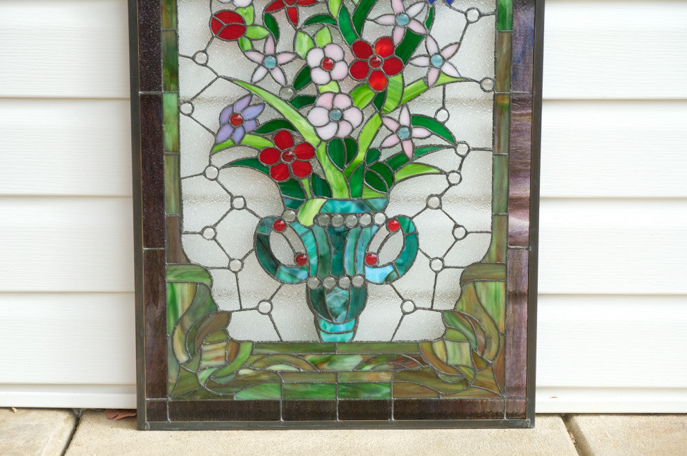 20.25" x 34.25" Large Handcrafted glass window panel QA872