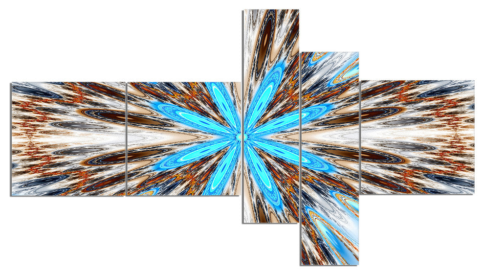 Flowers with Radiating Rays, Abstract Canvas art print, 60"x32", 5 panels