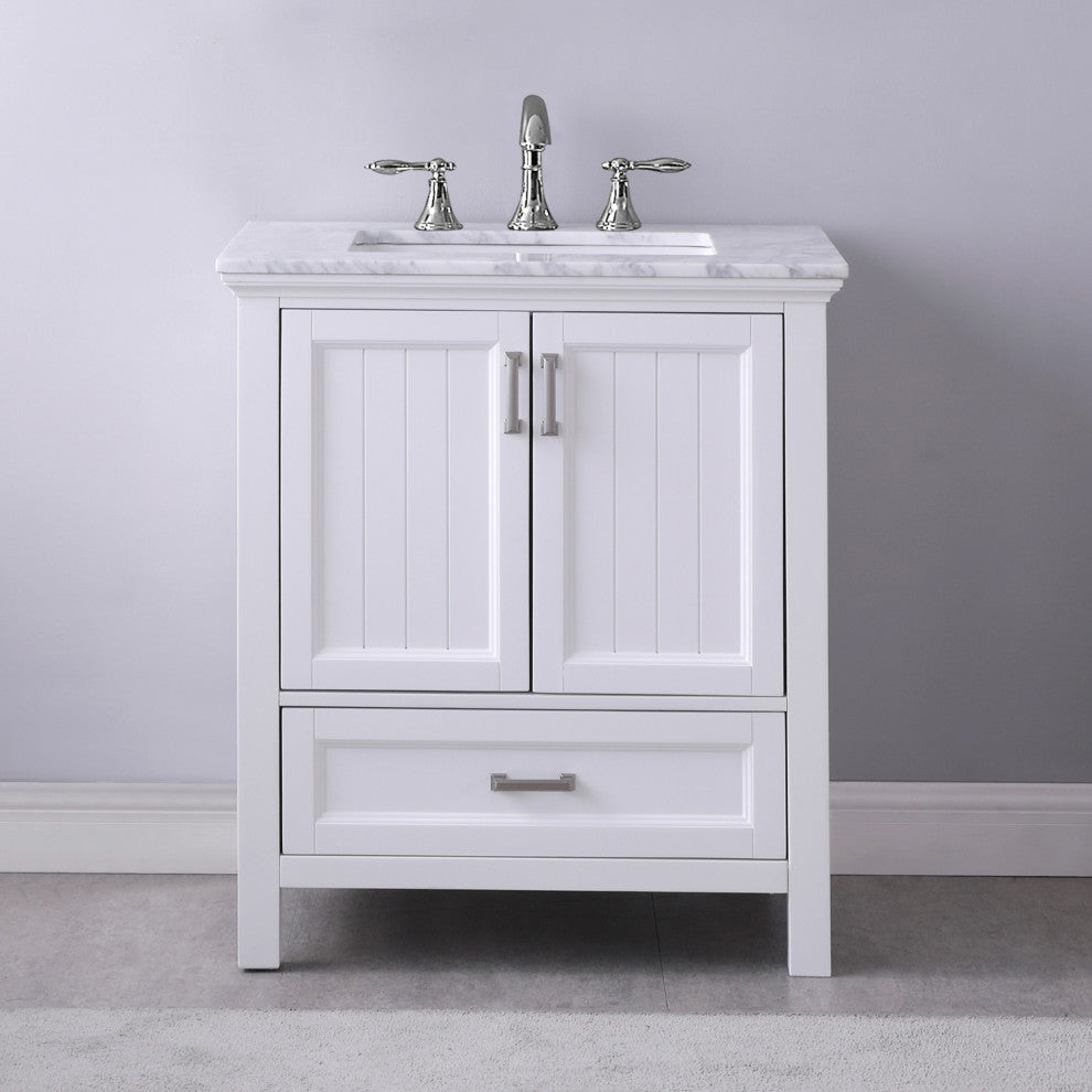 Isla White White Bathroom Vanity Set, 30", Without Mirror