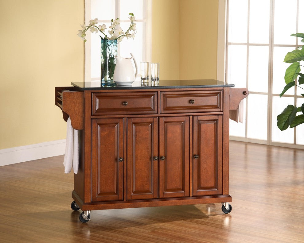 Crosley Furniture Wood/Solid Granite Kitchen Cart in Cherry/Black