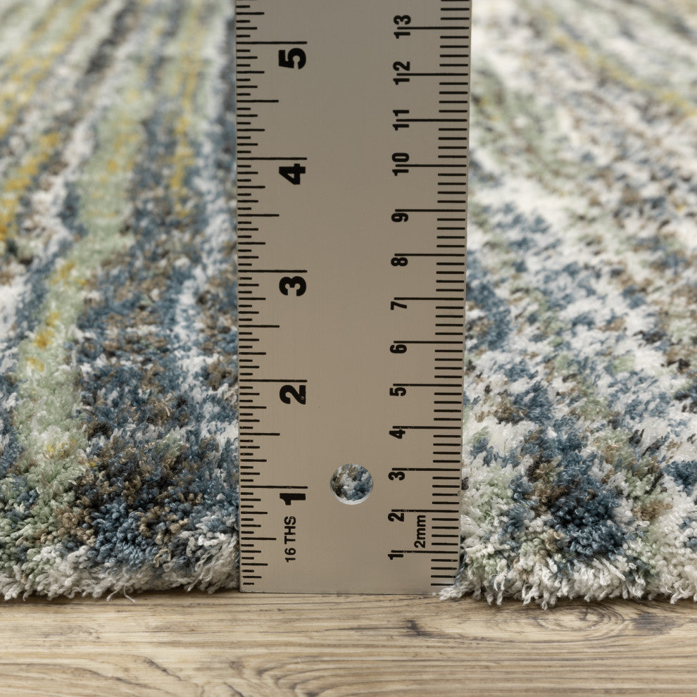 Greer Modern Distressed Gridwork Green/ Blue Area Rug, 6'7" x 9'6"