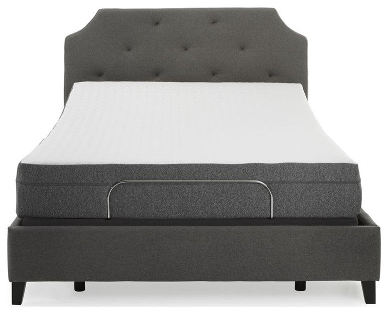 Pemberly Row Modern Fabric/Metal Queen Foam Mattress & 2 Adjustable Bed in White