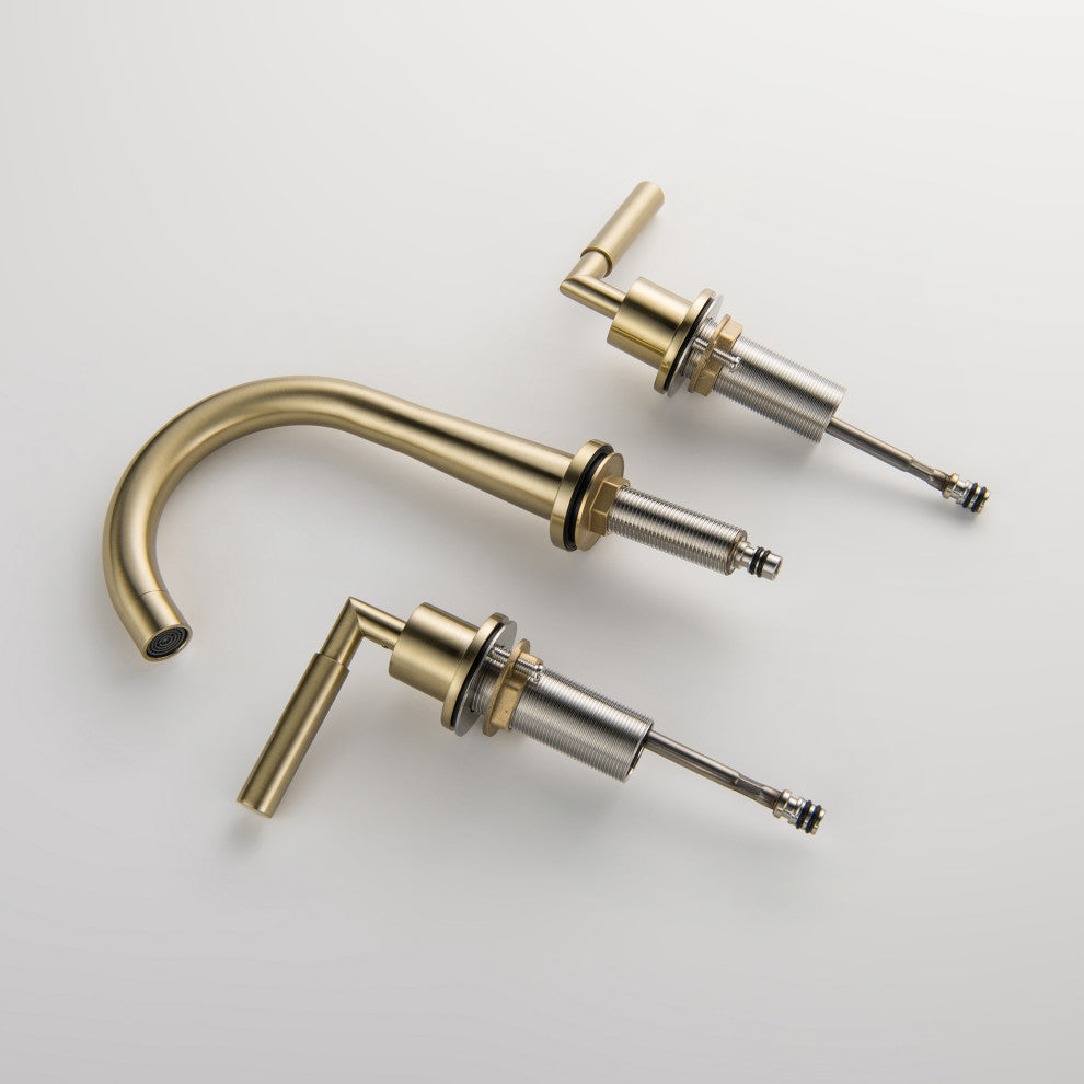 Deck Mounted Dual Handles High-Arc Widespread Bathroom Faucet, Brushed Gold