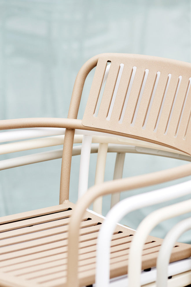 Patio Slatted Lounge Arm Chair Outdoor, Sea Mist, Matte Fine Texture, Set of 2