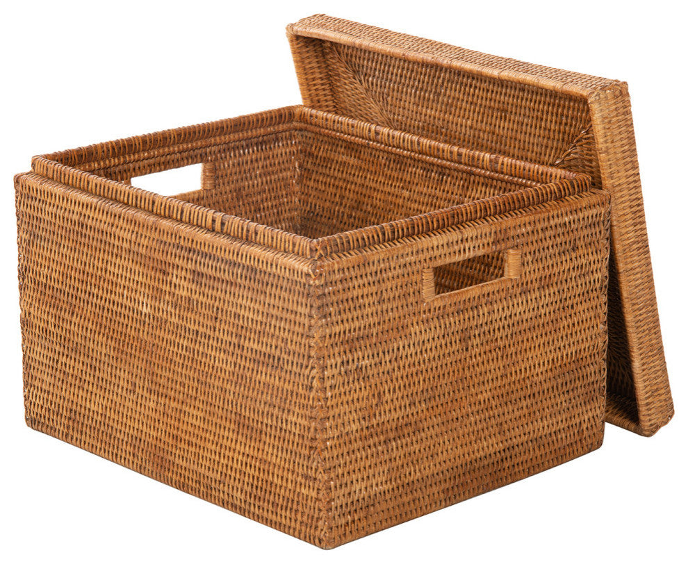 La Jolla Rattan Rectangular  Storage Box, Honey Brown