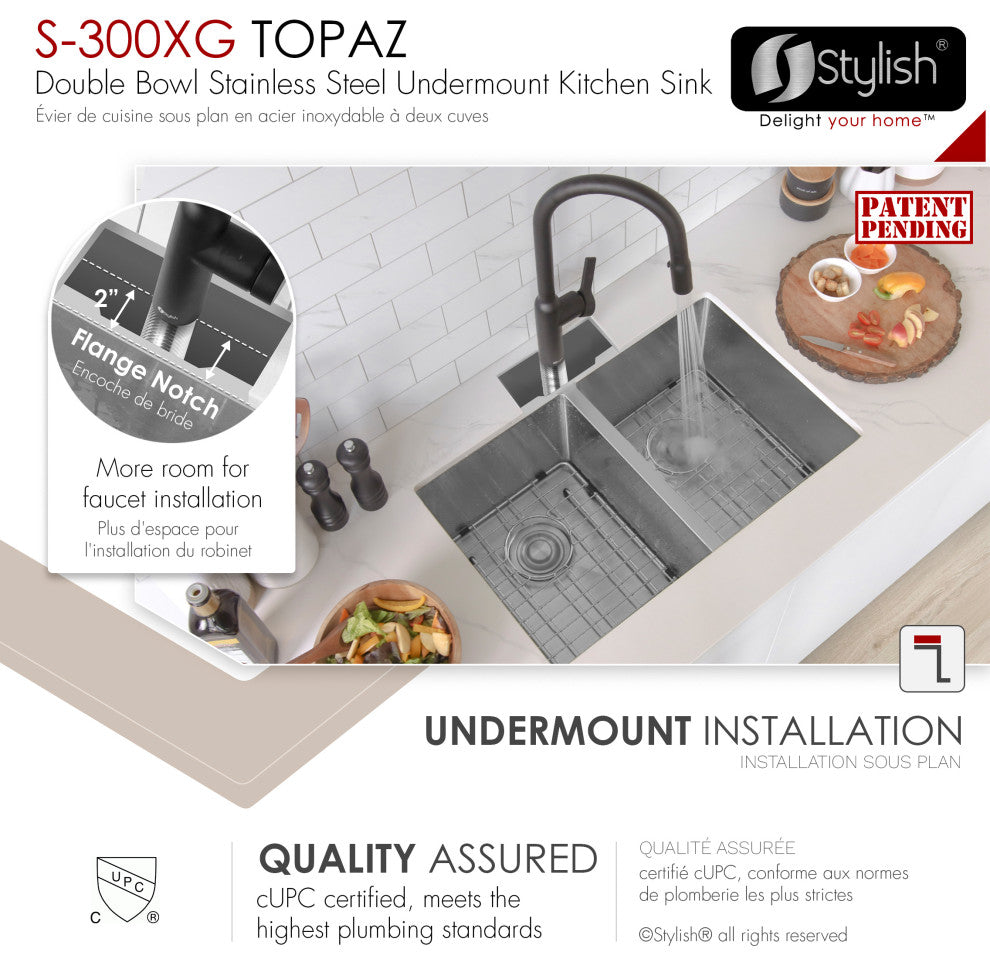 STYLISH 28"L x 18"W Undermount Kitchen Sink Double Bowl with Grids and Strainers
