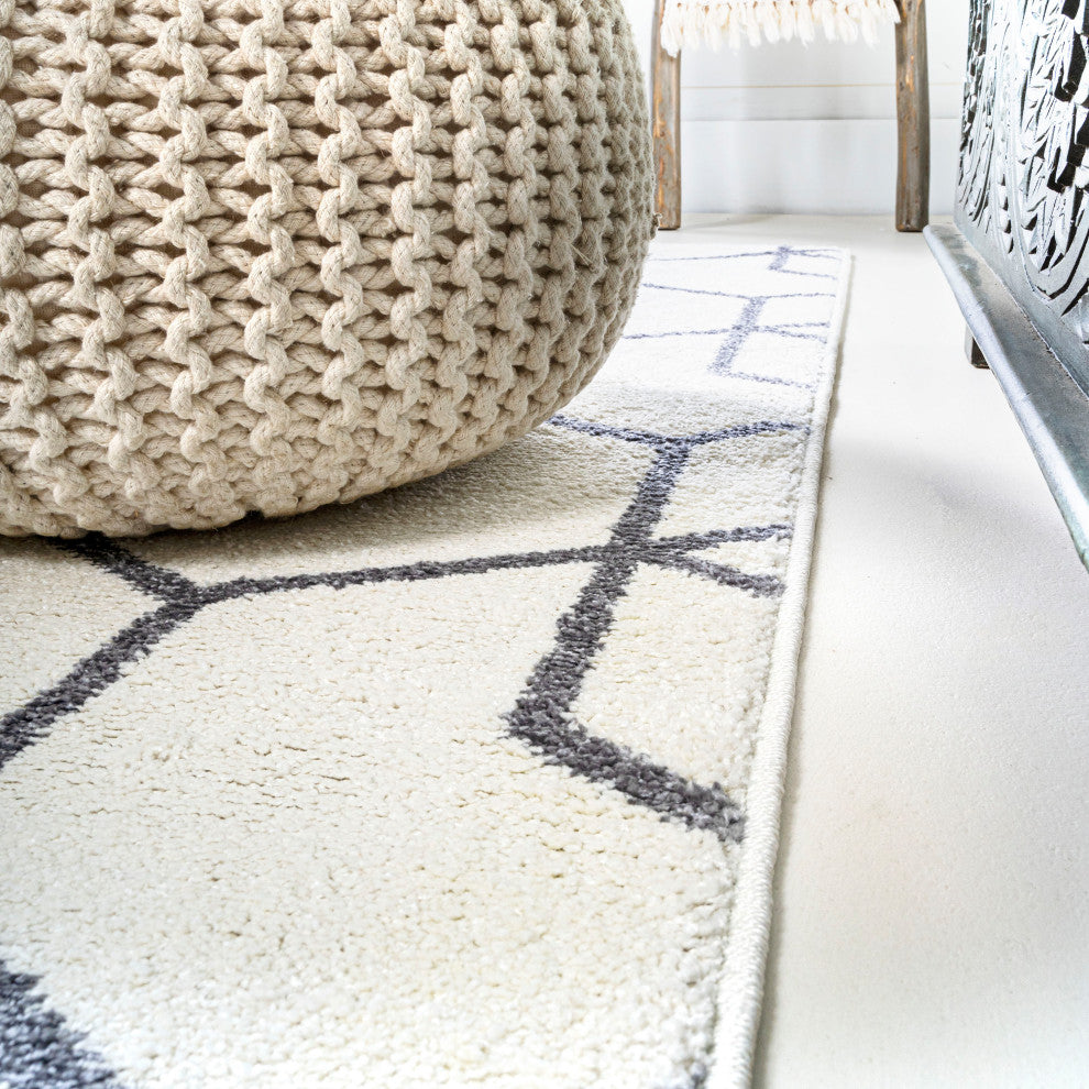 Tumbling Blocks Modern Geometric White/Gray 3'x5' Area Rug