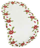 Poinsettia Lace Embroidered Cutwork Table Runner, 16x34