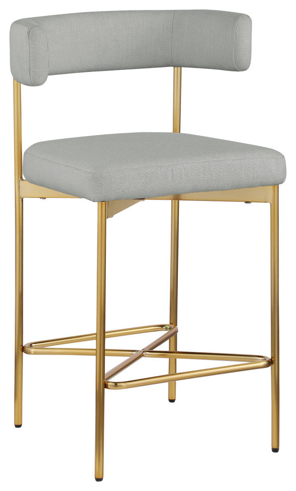 Rivage Durable Linen Textured Fabric Stool (Set of 2), Grey, Brushed Gold