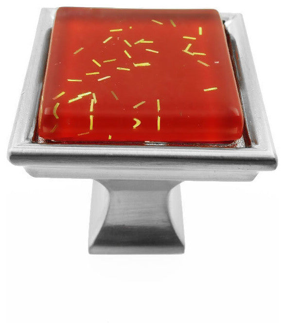 Red Iridescent Comet Crystal Glass Brushed Nickel Madison Classic Knob