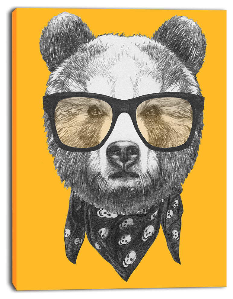 Funny Bear with Formal Glasses, Contemporary Animal Art Canvas, 28"x60"